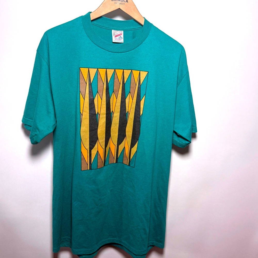 Vintage Jerzees T-Shirt Sz XL Green Abstract Geometric Art Deco Made in USA 90s